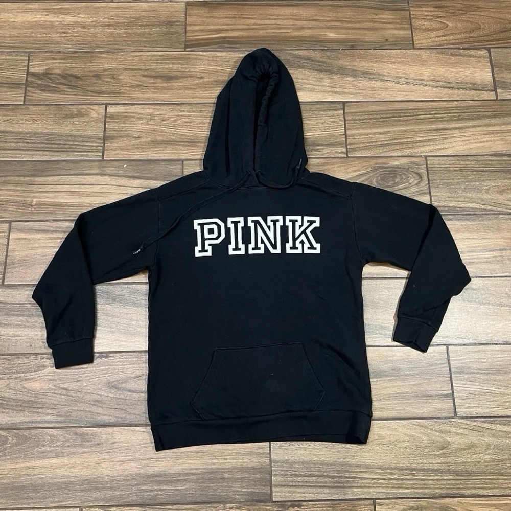PINK Victoria's Secret Hoodie Women XS Black Pullover Sweatshirt